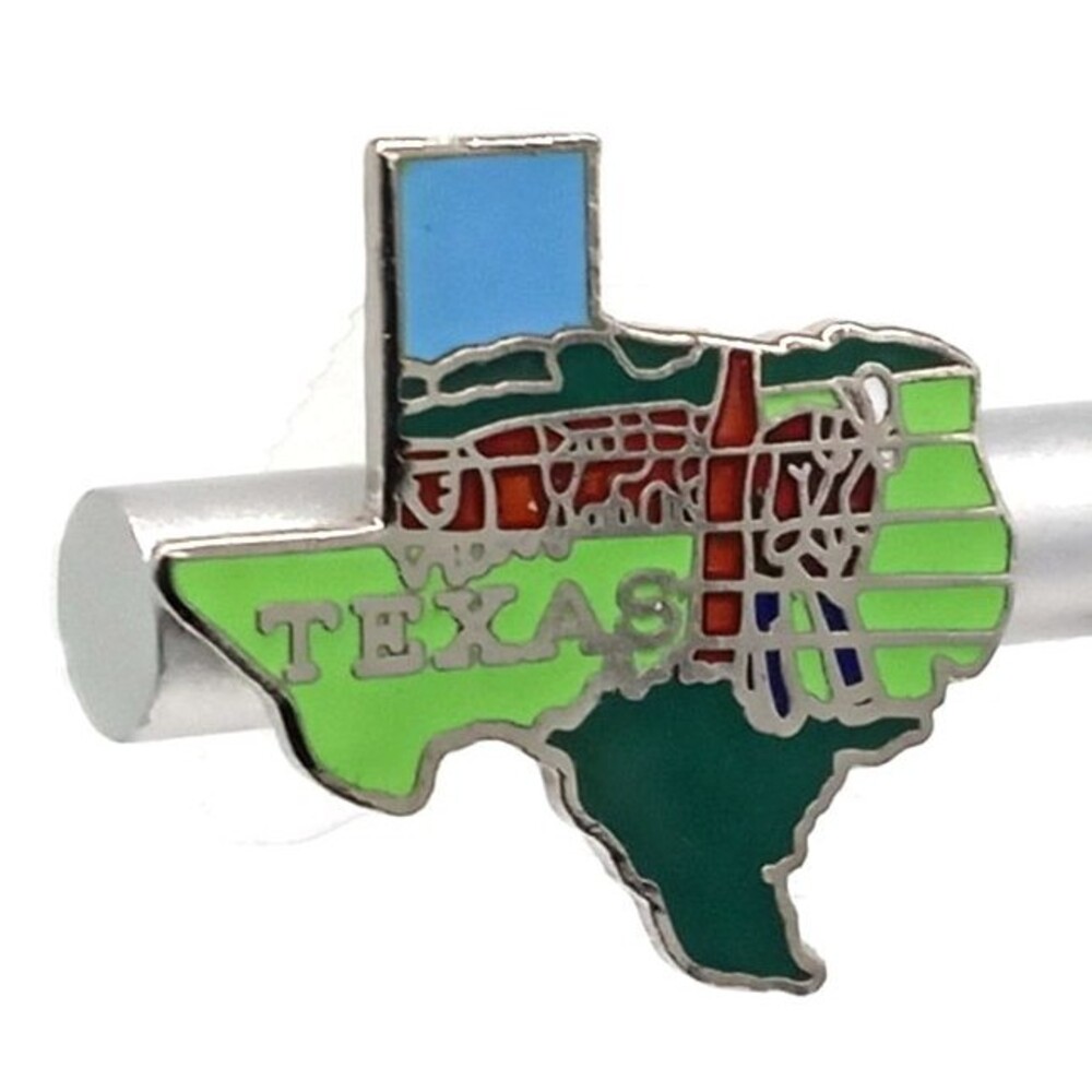 Texas State Map Enamel Lapel Pin Scenic Design Silver Tone Souvenir Preowned